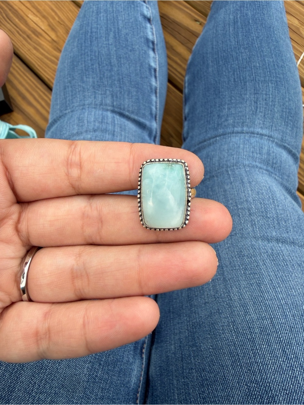 Sterling Silver Aquamarine Rectangular Statement Ring - Light Blue